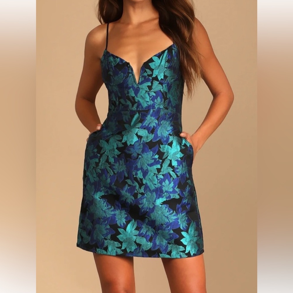 Lulus floral mini dress blue and green.